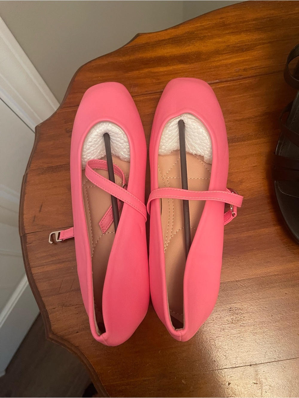 Women’s Coral Pink Mary Jane Flats with Adjustable Strap